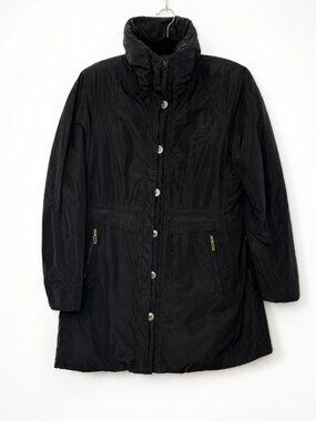Creenstone Black Hooded Puffer Coat Jacket Womens Size 42 Luxury